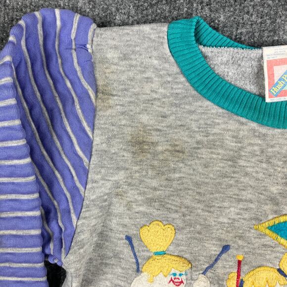 Hush Puppies Sweatshirt Kids 5 Gray Clown Parade Striped Sleeves Retro 80s - Picture 2 of 6